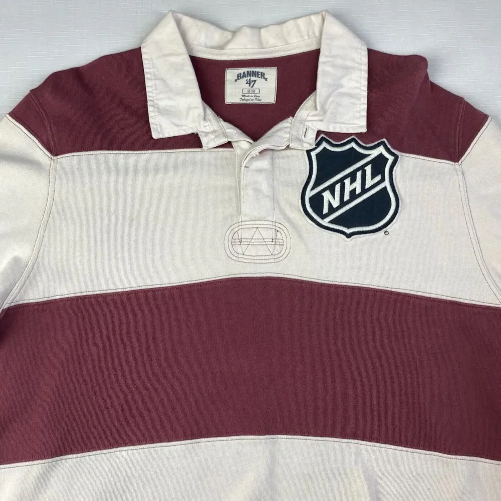 VINTAGE NHL HOCKEY Rugby POLO SHIRT! Long Sleeve Embroidered Maroon Striped Sz M - Picture 3 of 16